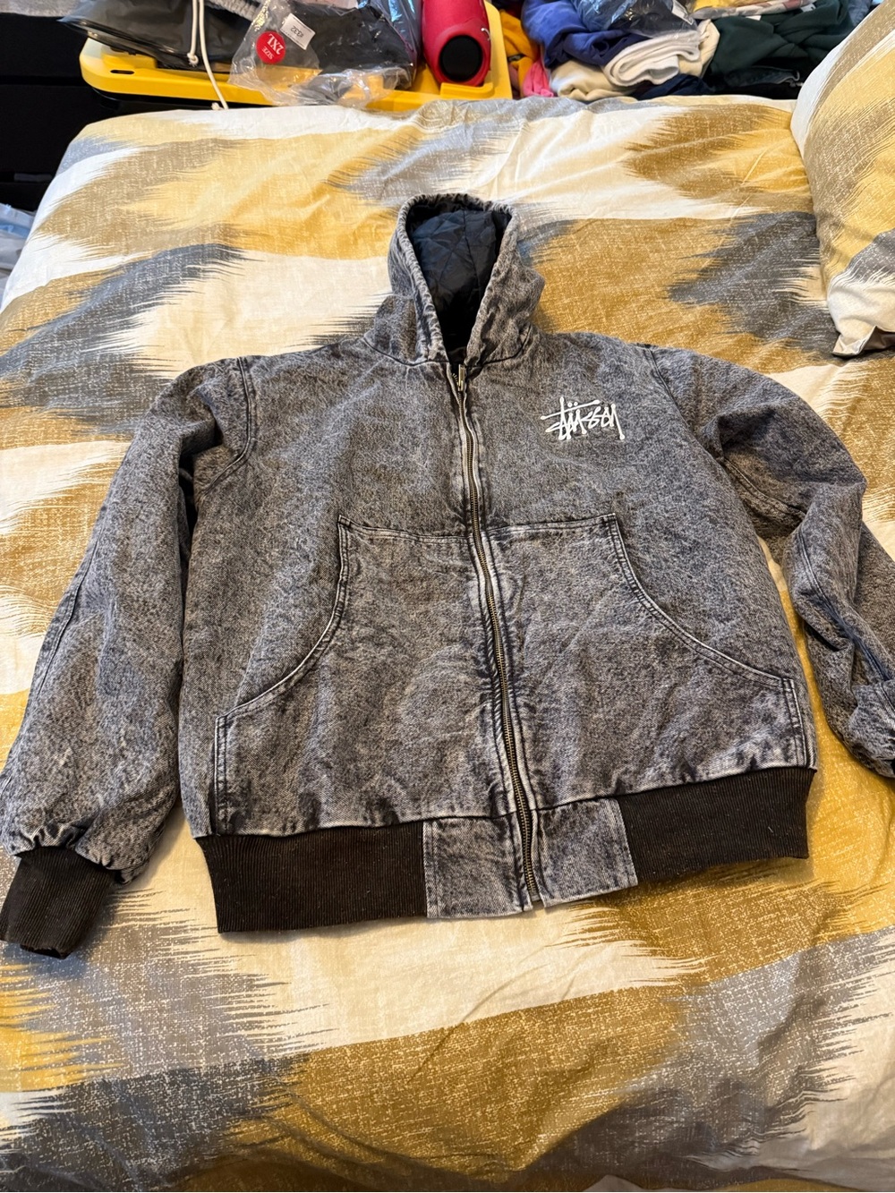 Stussy Washed Gray Men’s Hooded Zip Bomber Jacket Size 2X